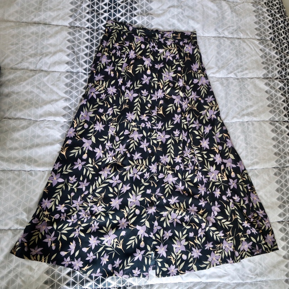 Vintage Black Button Down Purple Floral Maxi Skirt